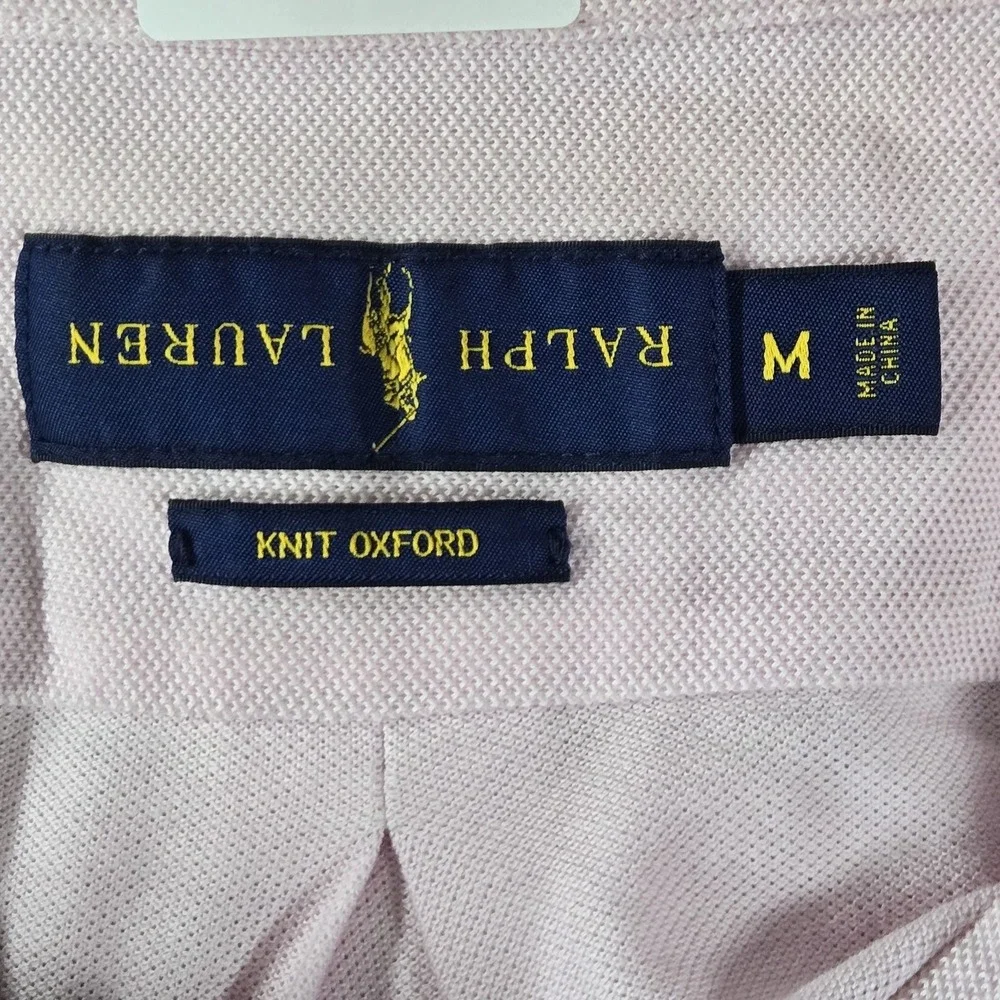 Ralph Lauren Women Polo M Pink Embroidered Knit Oxford Button Logo Short Sleeve